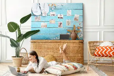 Printed Cork Memo Board with Seashells on Wood Design