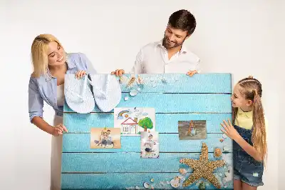 Printed Cork Memo Board with Seashells on Wood Design