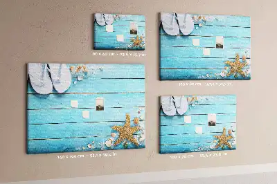 Printed Cork Memo Board with Seashells on Wood Design