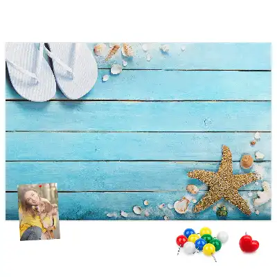 Printed Cork Memo Board with Seashells on Wood Design