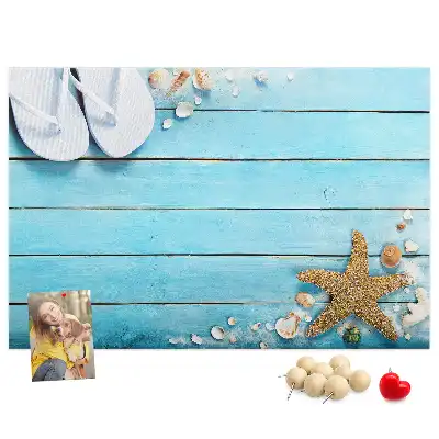 Printed Cork Memo Board with Seashells on Wood Design