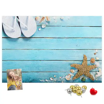 Printed Cork Memo Board with Seashells on Wood Design