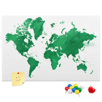 Green world map cork memo board