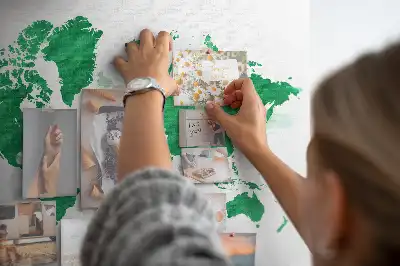 Green world map cork memo board