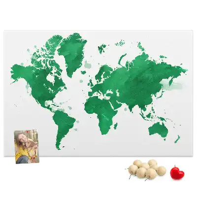 Green world map cork memo board