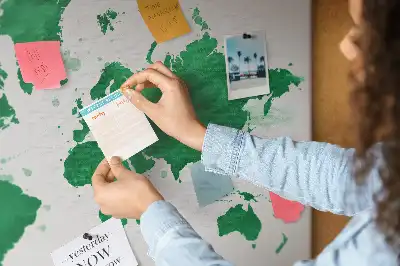 Green world map cork memo board