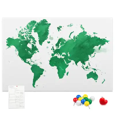 Green world map cork memo board