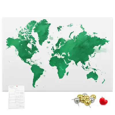 Green world map cork memo board