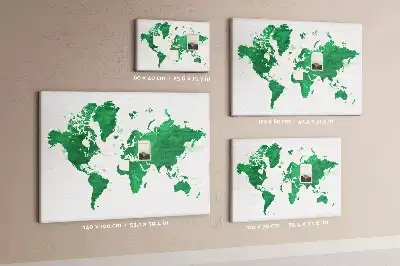 Green world map cork memo board