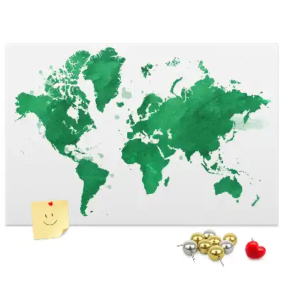 Green world map cork memo board