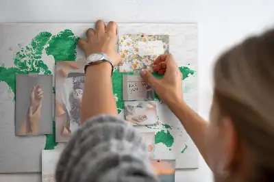 Green world map cork memo board