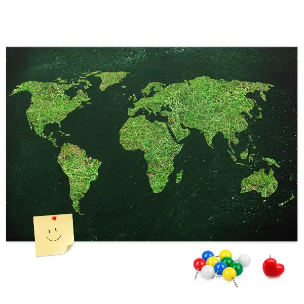 Grassy world map printed cork memo board