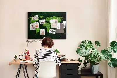 Grassy world map printed cork memo board