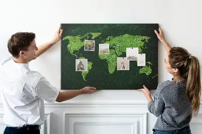 Grassy world map printed cork memo board