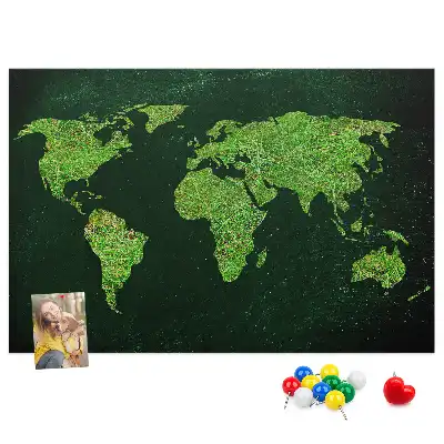 Grassy world map printed cork memo board