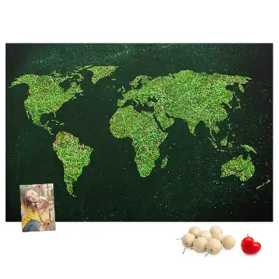 Grassy world map printed cork memo board