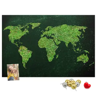 Grassy world map printed cork memo board