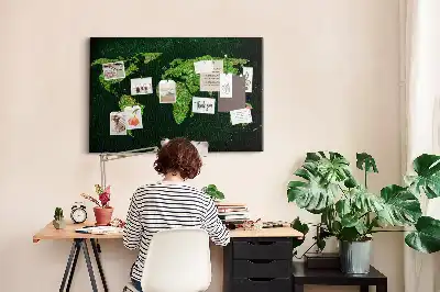 Grassy world map printed cork memo board