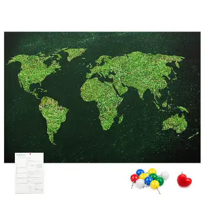 Grassy world map printed cork memo board