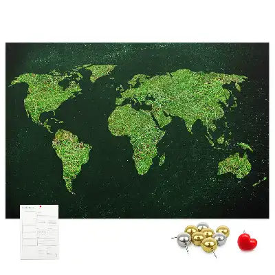 Grassy world map printed cork memo board