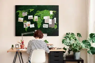 Grassy world map printed cork memo board