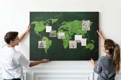 Grassy world map printed cork memo board