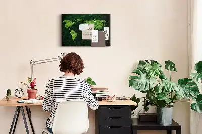 Grassy world map printed cork memo board