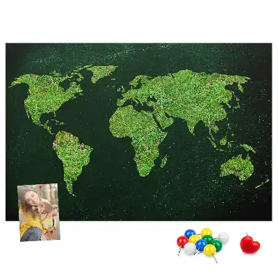 Grassy world map printed cork memo board