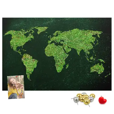 Grassy world map printed cork memo board