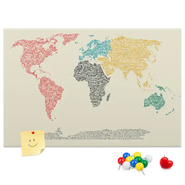 World Map Cork Memo Board Made of Letters