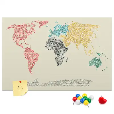 Cork memo board World map made of letters