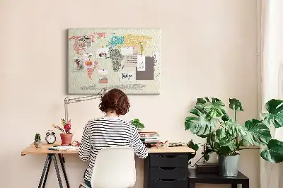 World Map Cork Memo Board Made of Letters