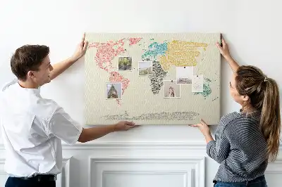 World Map Cork Memo Board Made of Letters
