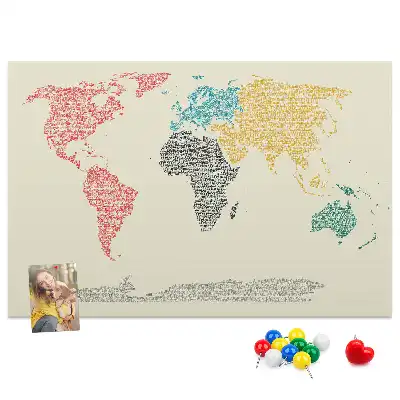World Map Cork Memo Board Made of Letters