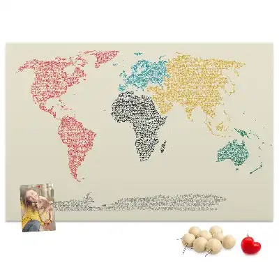 World Map Cork Memo Board Made of Letters