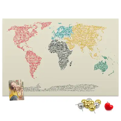 World Map Cork Memo Board Made of Letters