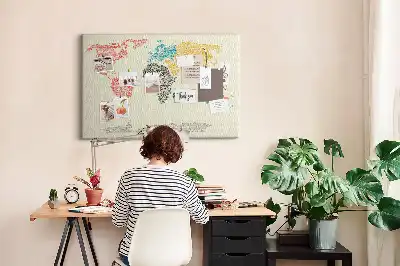 World Map Cork Memo Board Made of Letters