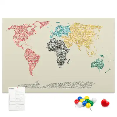 World Map Cork Memo Board Made of Letters
