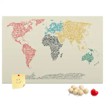 World Map Cork Memo Board Made of Letters