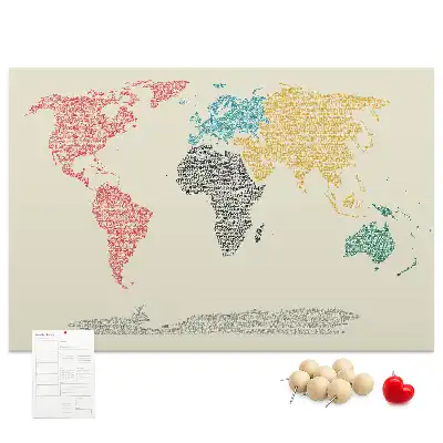 World Map Cork Memo Board Made of Letters