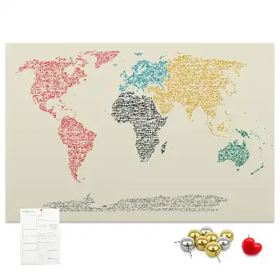 World Map Cork Memo Board Made of Letters