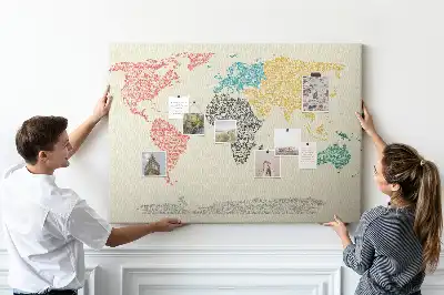 World Map Cork Memo Board Made of Letters