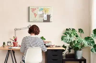 World Map Cork Memo Board Made of Letters