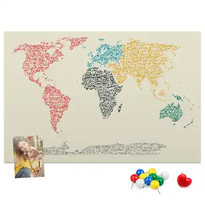 World Map Cork Memo Board Made of Letters