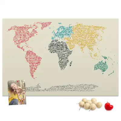 World Map Cork Memo Board Made of Letters