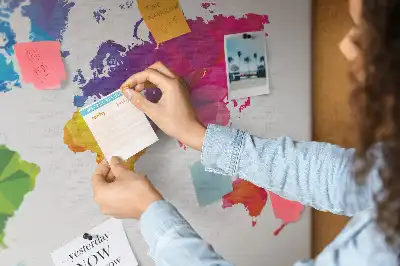 Printed Cork Board Abstract world map
