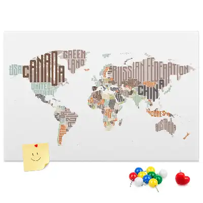 Printed Cork Memo Board World map colorful letters