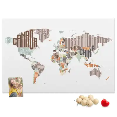 Printed Cork Memo Board World map colorful letters