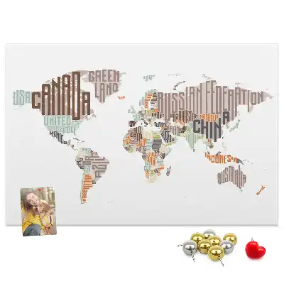 World Map Printed Cork Memo Board with Colorful Letters