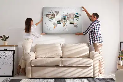Printed Cork Memo Board World map colorful letters